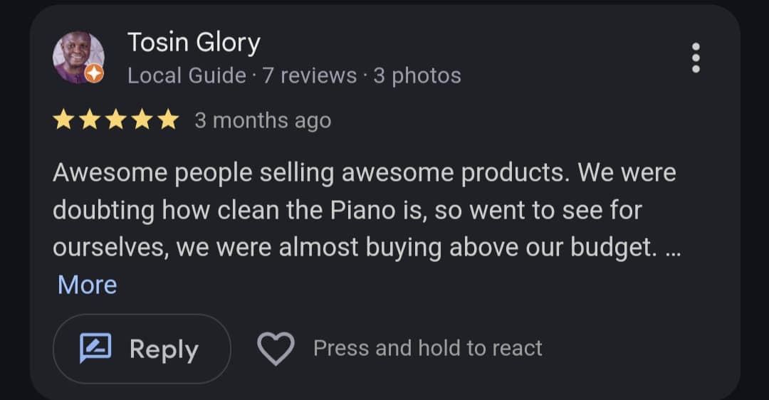 Pianobased Customer review 2